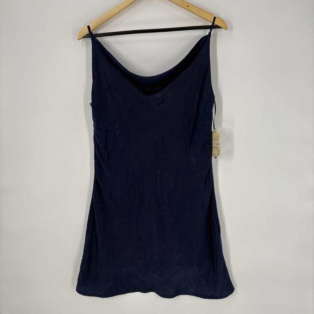 Altar'd State Dress Womens Large Blue Satin Cowl Neck Slip Short Style MD1881